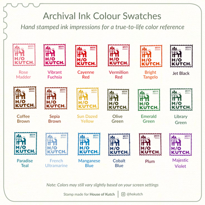 Archival ink color swatches with 'H/O Kutch' branding on a white background.